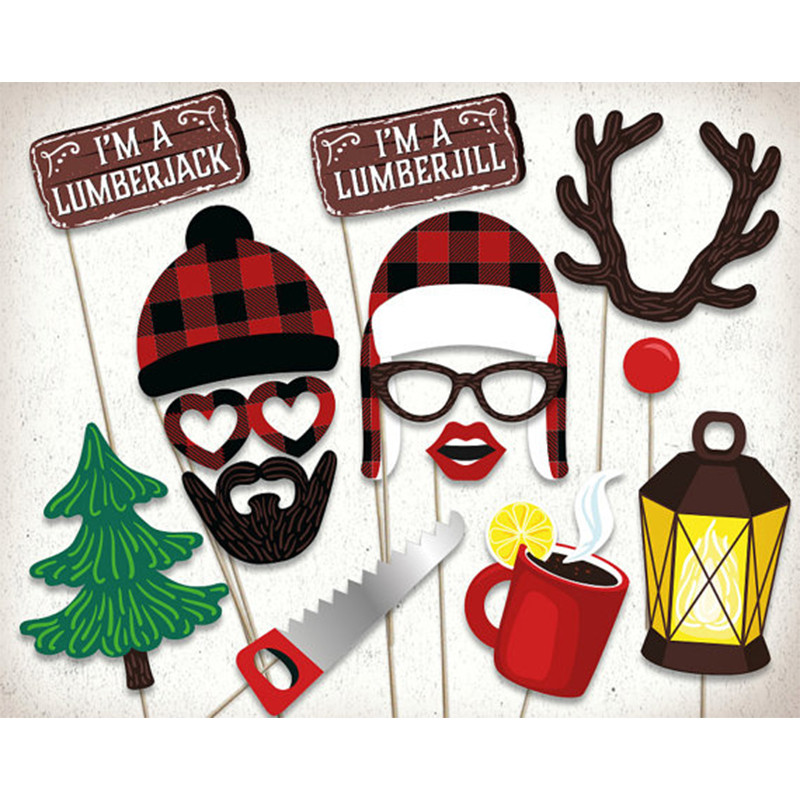 33 de bucăți Crăciun Fericit de lemne Decoratiuni pentru petreceri pentru copii Favoruri pentru petrecerea de aniversare DIY Photobooth Recuzite pentru Baby Shower