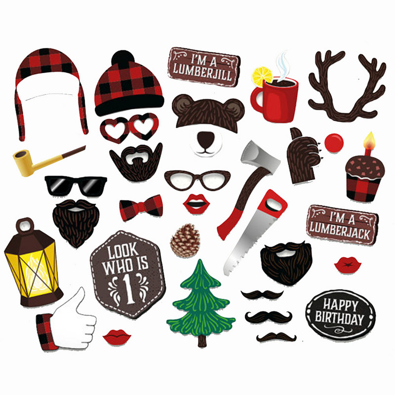 33 de bucăți Crăciun Fericit de lemne Decoratiuni pentru petreceri pentru copii Favoruri pentru petrecerea de aniversare DIY Photobooth Recuzite pentru Baby Shower