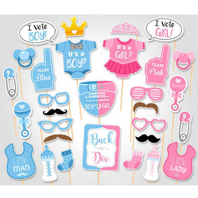 27 τμχ Μπομπονιέρες Baby Shower Photo Booth Props Its a Boy Girl Fun Photobooth Διακόσμηση 1ου πάρτι γενεθλίων