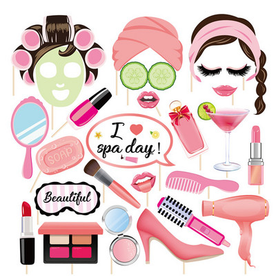 Tüdrukute meik Sünnipäevapeokaunistused DIY huulepulk, lauvärv, fotokabiini rekvisiidid Magusroosad sünnipäevapeod, soosivad tarvikud