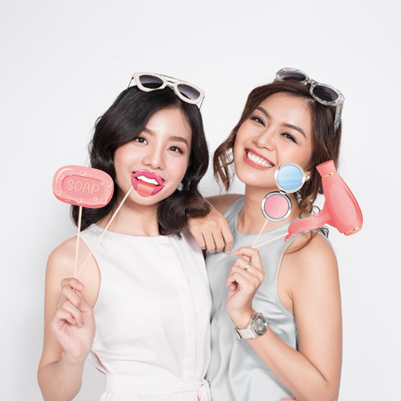 Tüdrukute meik Sünnipäevapeokaunistused DIY huulepulk, lauvärv, fotokabiini rekvisiidid Magusroosad sünnipäevapeod, soosivad tarvikud