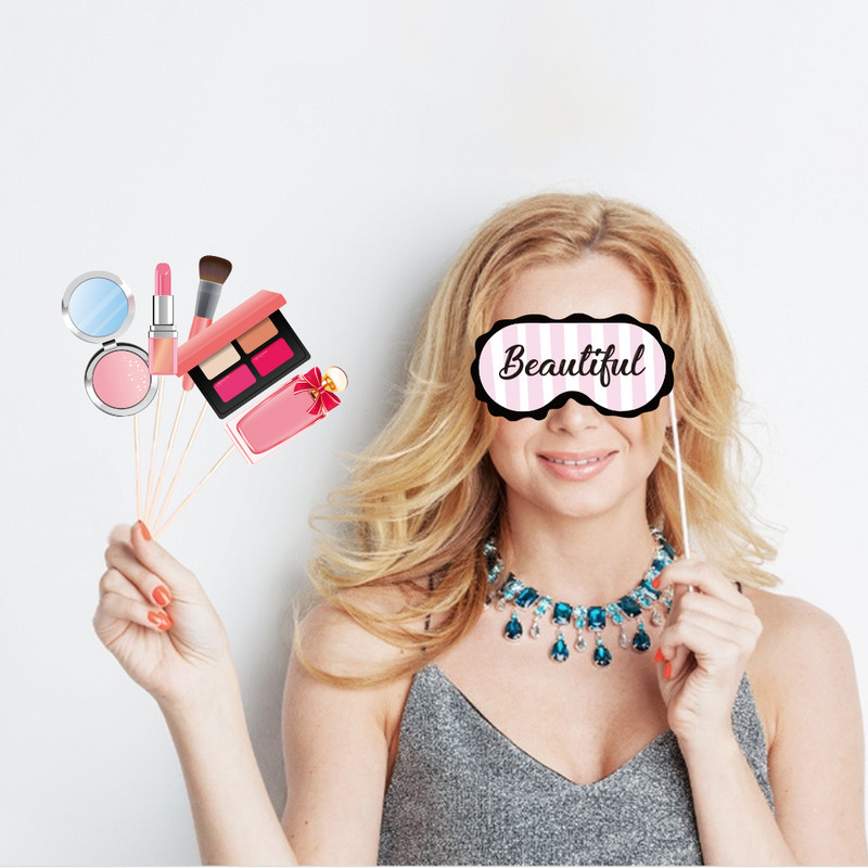 Tüdrukute meik Sünnipäevapeokaunistused DIY huulepulk, lauvärv, fotokabiini rekvisiidid Magusroosad sünnipäevapeod, soosivad tarvikud