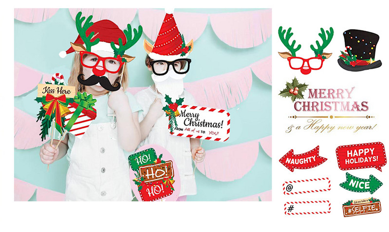 Kalėdų vakarėlio nuotraukų būdelės rekvizitai Kalėdų nuotraukų rėmeliai vakarėlio dekoravimui Kalėdų reikmenų rinkinys vaikams ir suaugusiems