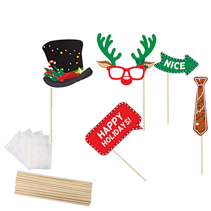 Kalėdų vakarėlio nuotraukų būdelės rekvizitai Kalėdų nuotraukų rėmeliai vakarėlio dekoravimui Kalėdų reikmenų rinkinys vaikams ir suaugusiems