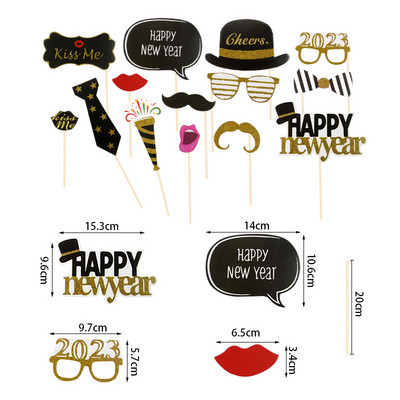 1/14/15 τμχ Χάρτινα στηρίγματα για φωτογραφικό μπομπονιέρα με ραβδί 2023 Ευτυχισμένη Πρωτοχρονιά Photobooth Σκουπ ντεκόρ Αστείες προμήθειες για χριστουγεννιάτικο πάρτι