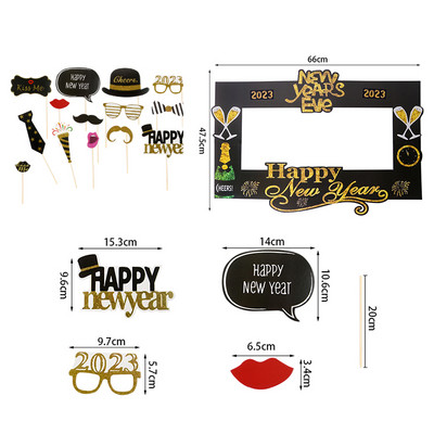 1/14/15 τμχ Χάρτινα στηρίγματα για φωτογραφικό μπομπονιέρα με ραβδί 2023 Ευτυχισμένη Πρωτοχρονιά Photobooth Σκουπ ντεκόρ Αστείες προμήθειες για χριστουγεννιάτικο πάρτι