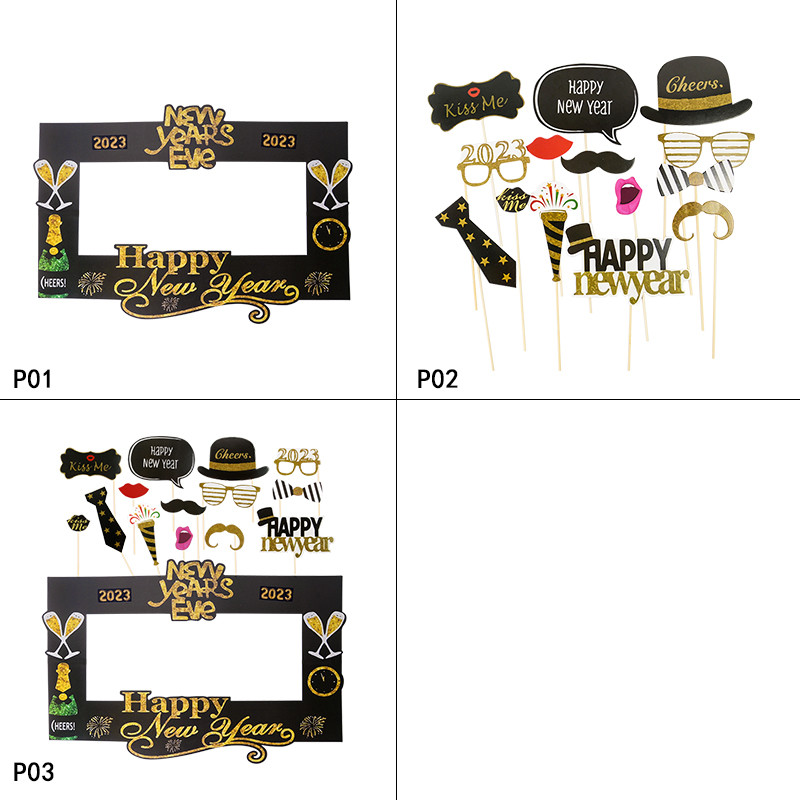 1/14/15 τμχ Χάρτινα στηρίγματα για φωτογραφικό μπομπονιέρα με ραβδί 2023 Ευτυχισμένη Πρωτοχρονιά Photobooth Σκουπ ντεκόρ Αστείες προμήθειες για χριστουγεννιάτικο πάρτι