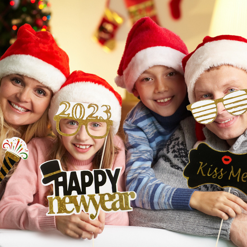 1/14/15 τμχ Χάρτινα στηρίγματα για φωτογραφικό μπομπονιέρα με ραβδί 2023 Ευτυχισμένη Πρωτοχρονιά Photobooth Σκουπ ντεκόρ Αστείες προμήθειες για χριστουγεννιάτικο πάρτι