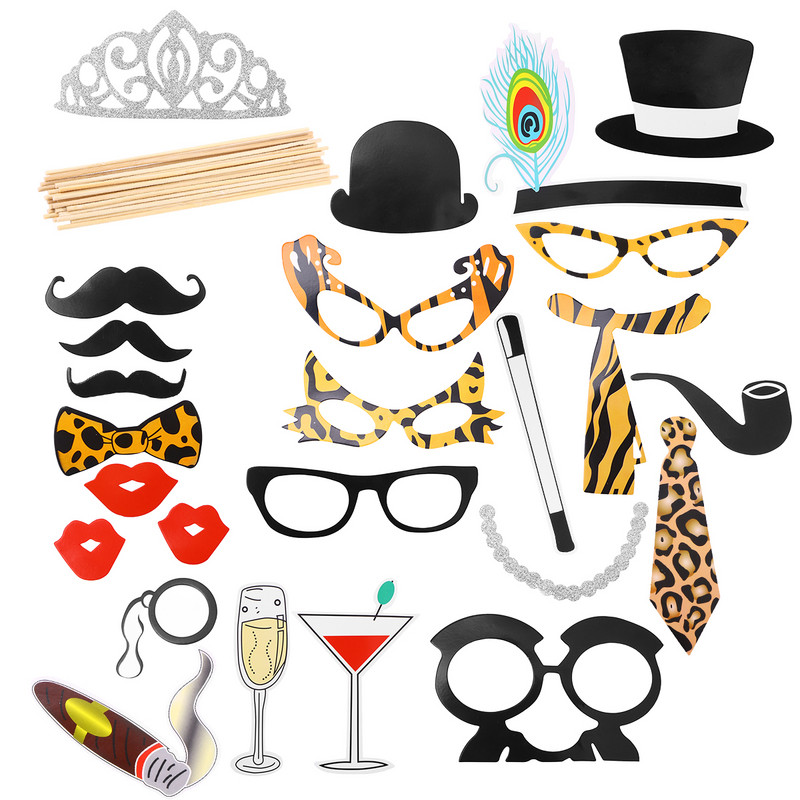 Recuzită foto de nuntă Cabină foto Papion leopard Decorație amuzantă Kit de recuzită pentru favoare de petrecere Kit foto Furnizor de petreceri