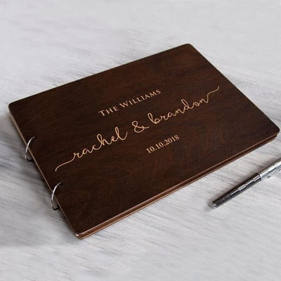Персонализирана сватбена книга за гости Уникална дървена книга за гости Сватбени пожелания Персонализирано име и дата A4/A5 Creative Красива