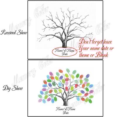 Suasmenintas vardas Data Pirštų atspaudas „Pasidaryk pats“ Vestuvių medžio lapų piešinys, skirtas vestuvių ar vestuvių metinių suvenyrui (pridedama rašalo pagalvėlė)