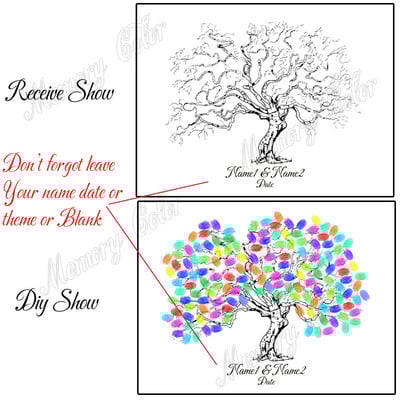 Suasmenintas vardas Data Pirštų atspaudas „Pasidaryk pats“ Vestuvių medžio lapų piešinys, skirtas vestuvių ar vestuvių metinių suvenyrui (pridedama rašalo pagalvėlė)