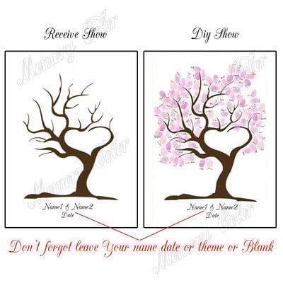 Suasmenintas vardas Data Pirštų atspaudas „Pasidaryk pats“ Vestuvių medžio lapų piešinys, skirtas vestuvių ar vestuvių metinių suvenyrui (pridedama rašalo pagalvėlė)