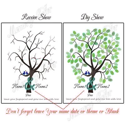 Suasmenintas vardas Data Pirštų atspaudas „Pasidaryk pats“ Vestuvių medžio lapų piešinys, skirtas vestuvių ar vestuvių metinių suvenyrui (pridedama rašalo pagalvėlė)