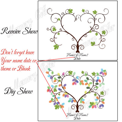 Suasmenintas vardas Data Pirštų atspaudas „Pasidaryk pats“ Vestuvių medžio lapų piešinys, skirtas vestuvių ar vestuvių metinių suvenyrui (pridedama rašalo pagalvėlė)