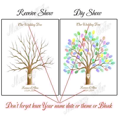 Suasmenintas vardas Data Pirštų atspaudas „Pasidaryk pats“ Vestuvių medžio lapų piešinys, skirtas vestuvių ar vestuvių metinių suvenyrui (pridedama rašalo pagalvėlė)