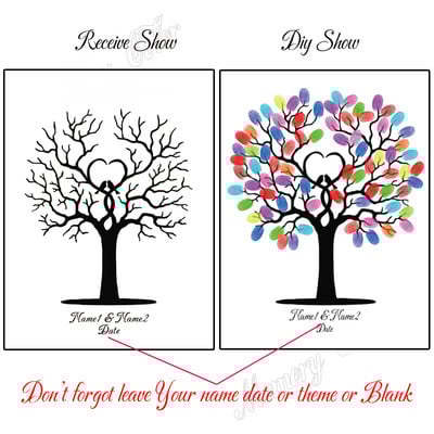 Suasmenintas vardas Data Pirštų atspaudas „Pasidaryk pats“ Vestuvių medžio lapų piešinys, skirtas vestuvių ar vestuvių metinių suvenyrui (pridedama rašalo pagalvėlė)