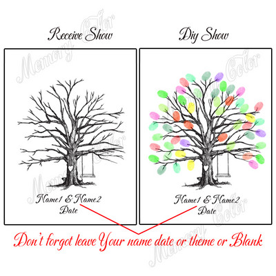 Suasmenintas vardas Data Pirštų atspaudas „Pasidaryk pats“ Vestuvių medžio lapų piešinys, skirtas vestuvių ar vestuvių metinių suvenyrui (pridedama rašalo pagalvėlė)