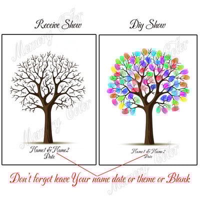 Suasmenintas vardas Data Pirštų atspaudas „Pasidaryk pats“ Vestuvių medžio lapų piešinys, skirtas vestuvių ar vestuvių metinių suvenyrui (pridedama rašalo pagalvėlė)