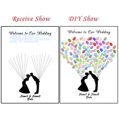 Suasmenintas vardas Data Pirštų atspaudas „Pasidaryk pats“ Vestuvių medžio lapų piešinys, skirtas vestuvių ar vestuvių metinių suvenyrui (pridedama rašalo pagalvėlė)