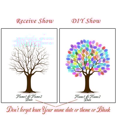 Suasmenintas vardas Data Pirštų atspaudas „Pasidaryk pats“ Vestuvių medžio lapų piešinys, skirtas vestuvių ar vestuvių metinių suvenyrui (pridedama rašalo pagalvėlė)