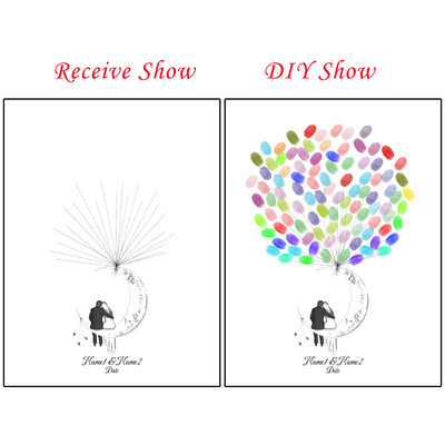 Suasmenintas vardas Data Pirštų atspaudas „Pasidaryk pats“ Vestuvių medžio lapų piešinys, skirtas vestuvių ar vestuvių metinių suvenyrui (pridedama rašalo pagalvėlė)