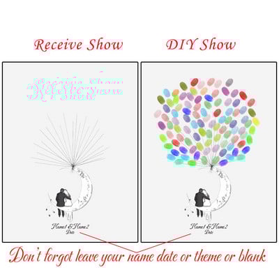 Suasmenintas vardas Data Pirštų atspaudas „Pasidaryk pats“ Vestuvių medžio lapų piešinys, skirtas vestuvių ar vestuvių metinių suvenyrui (pridedama rašalo pagalvėlė)