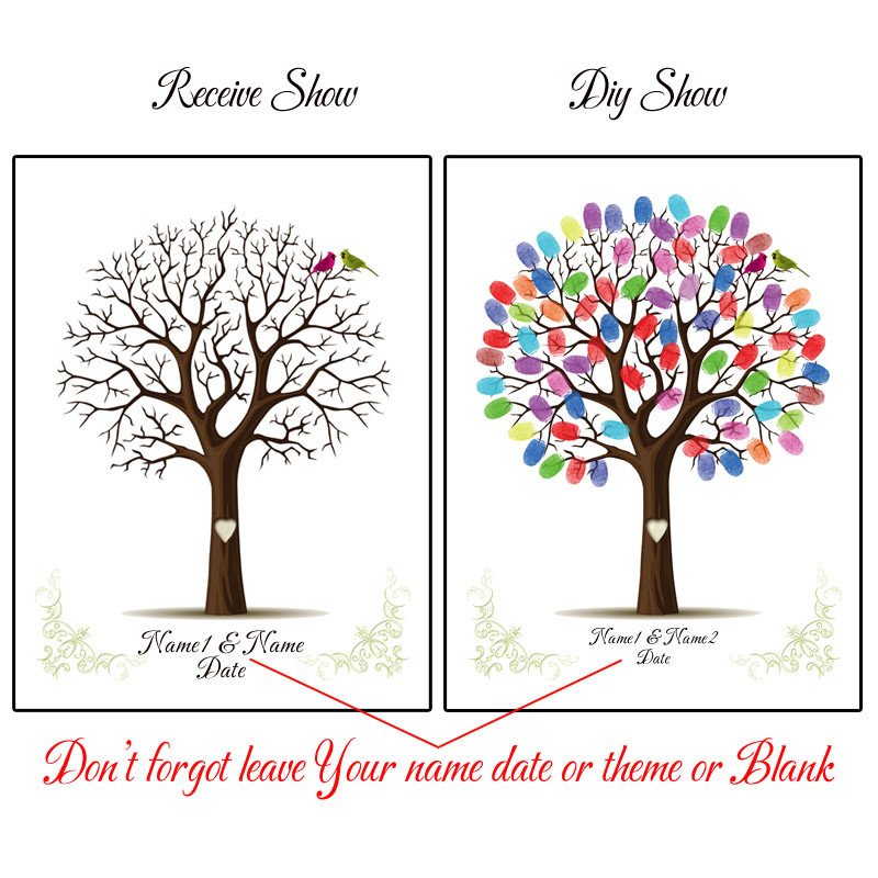 Suasmenintas vardas Data Pirštų atspaudas „Pasidaryk pats“ Vestuvių medžio lapų piešinys, skirtas vestuvių ar vestuvių metinių suvenyrui (pridedama rašalo pagalvėlė)