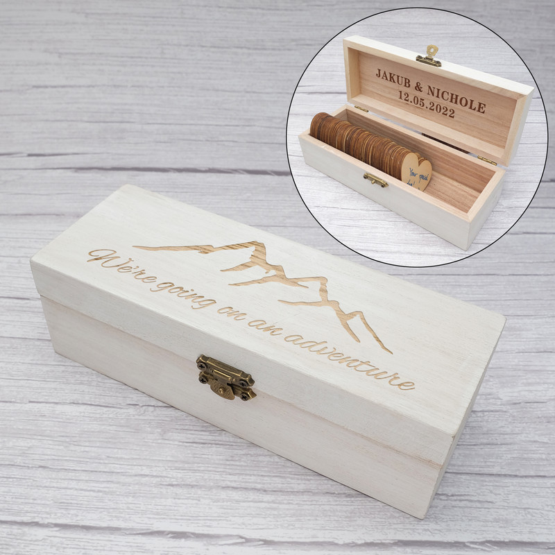 Individualizuota vestuvių svečių knyga Kaimiška vestuvių atminimo dėžutė Alternatyvi graviruota medinė vestuvių svečių knyga Dėžutės širdelės vestuvių dovana
