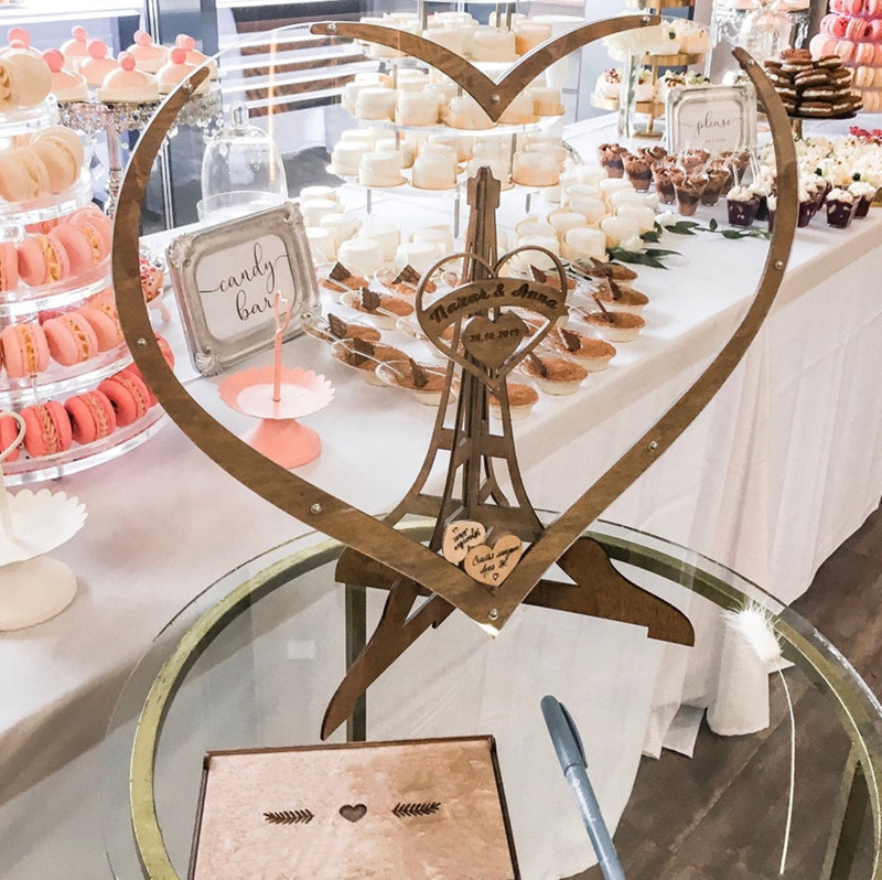 Širdies formos permatomos vestuvių svečių knygos dekoravimas kaimiškas saldžiųjų širdelių dėžutė Vestuvių dėžutė 3D svečių knyga medinė dėžutė