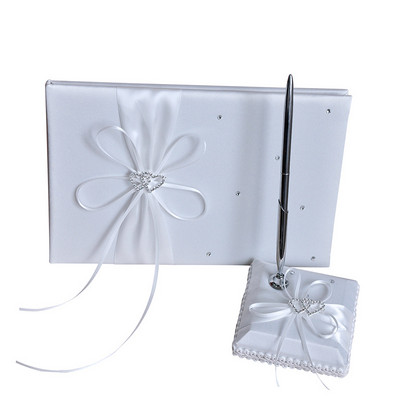 2 bucăți/set nuntă satin carte de semnătură set de stilouri cu stras bowknot perle decor aprovizionare produse pentru petrecerea de nuntă