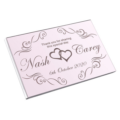 Isikupärastatud graveeritud akrüülpeegel Pulmakülaliste raamatu allkiri Esikaanel Pruudi Peigmehe Pruudi nimi Külalisteraamat Peokink
