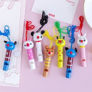 5Pcs Cartoon Wood Whistle Lanyard Noise Maker Treat Детски сувенири за рожден ден Подарък за гости Пластмасов високоговорител Забавен реквизит Pinata Fill