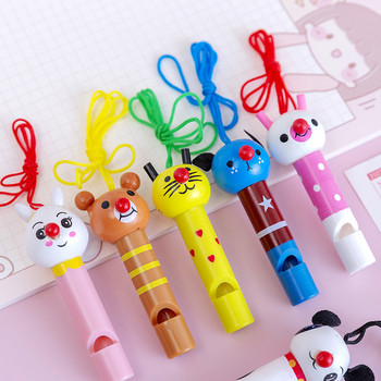 5Pcs Cartoon Wood Whistle Lanyard Noise Maker Treat Детски сувенири за рожден ден Подарък за гости Пластмасов високоговорител Забавен реквизит Pinata Fill
