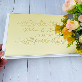 Персонализирано огледало Златно сребро Книга за гости Персонализирани сватбени детайли Подпис на гостите Кръщене Книга за гости Рецепция Парти декорация