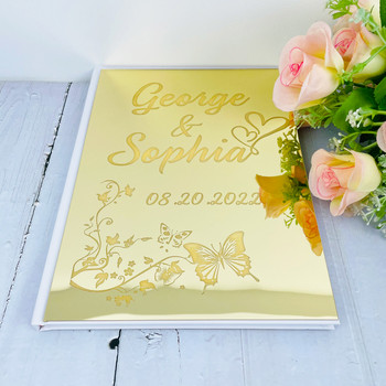 Εξατομικευμένος καθρέφτης Golden Silver Βιβλίο επισκεπτών Προσαρμοσμένες λεπτομέρειες γάμου Υπογραφή καλεσμένων Βάπτιση Βιβλίο επισκεπτών Διακόσμηση πάρτι