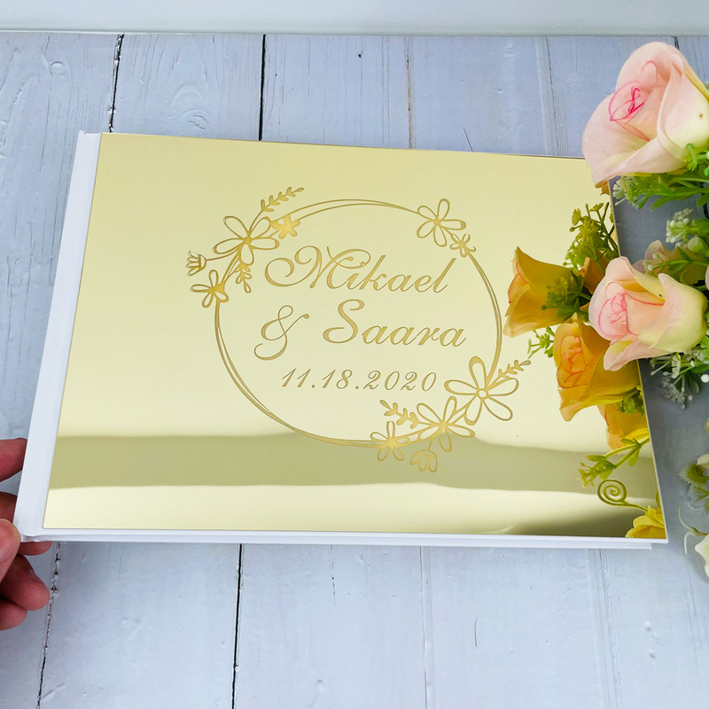 Εξατομικευμένος καθρέφτης Golden Silver Βιβλίο επισκεπτών Προσαρμοσμένες λεπτομέρειες γάμου Υπογραφή καλεσμένων Βάπτιση Βιβλίο επισκεπτών Διακόσμηση πάρτι