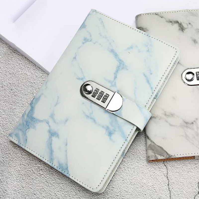 Sąsiuvinio popierius Vintažinis odos marmurinis dienoraštis su kombinuotu slaptažodžio užrakto kodu Nešiojamojo kompiuterio mokyklos biuro reikmenys