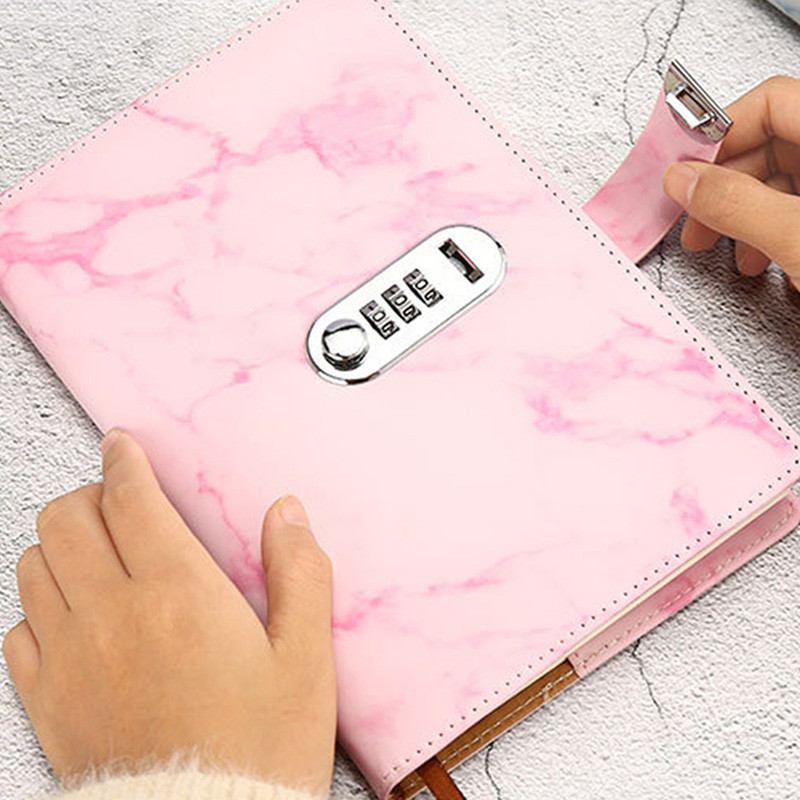 Sąsiuvinio popierius Vintažinis odos marmurinis dienoraštis su kombinuotu slaptažodžio užrakto kodu Nešiojamojo kompiuterio mokyklos biuro reikmenys