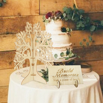 Сватбена книга за гости Дърво с пожелания за селски сватбени гости Регистър Дърво с дървени сърца Висулка Сватбен подарък Декорации