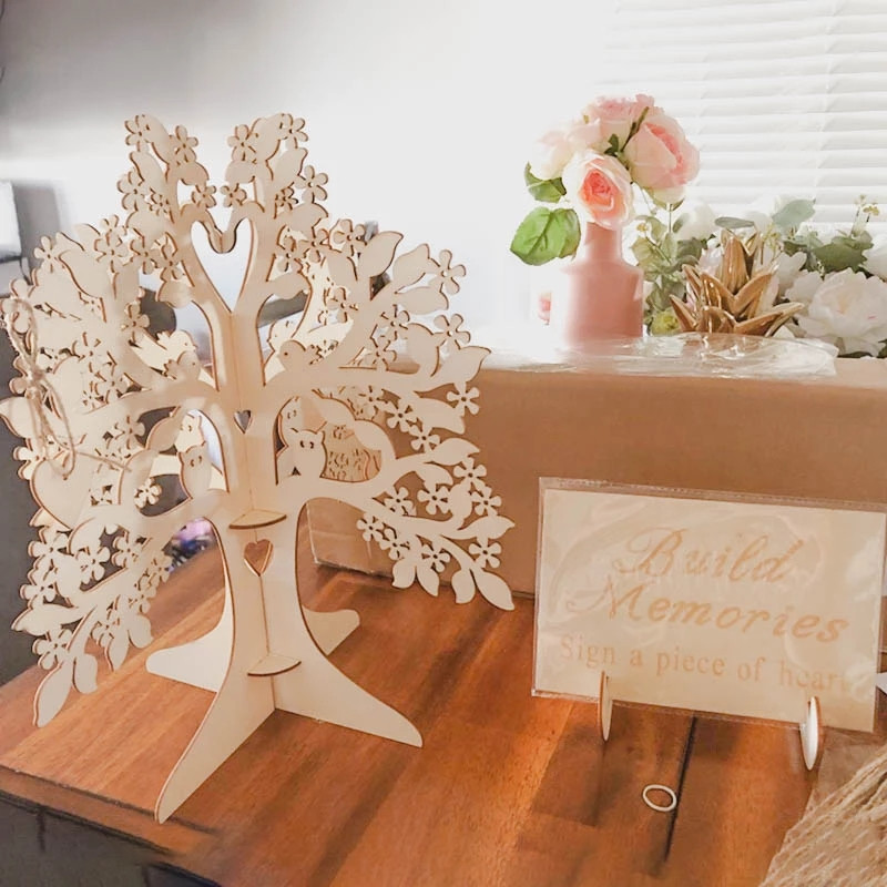Βιβλίο επισκεπτών γάμου δέντρο ευχών δέντρο για ρουστίκ καλεσμένο γάμου Μητρώο Δέντρο με Ξύλινες Καρδιές Κρεμαστό Δώρο Γάμου Διακοσμήσεις