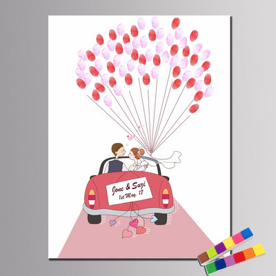 DIY koomiksiautode sõrmejälgede allkirjaga külalisteraamat lastele sünnipäevapeo sisekujundus DIY pulmaarmastaja õhupallipuu kaavade maalimine