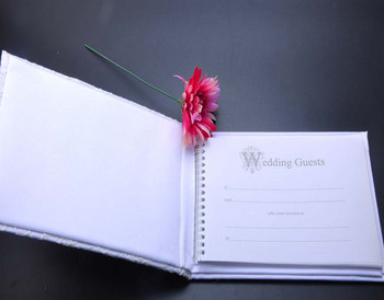 Бяла възглавница за брачен пръстен Реколта Сватбена книга за гости и комплект химикалки Парти Сватбен подпис Книга за гости Сърца Сватбена книга за гости