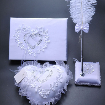 Pernă albă verigheta nunta vintage carte de oaspeți și set pix pentru petrecere nuntă carte de oaspeți cu inimi carte de oaspeți nuntă