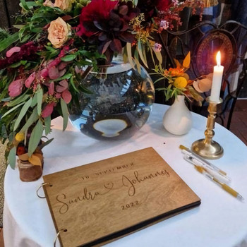 Персонализирана сватбена книга за гости Подарък за парти за душ Ръчно изработена дървена книга за гости Фотоалбум Скрапбук Сватбен спомен