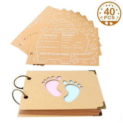 Baby Shower DIY Albums Drukāts Foto Viesu Grāmatas Albums Paraksts Zilonis Kraftpapīrs Viesu grāmata Padomu kartītes Dzimšanas dienas ballītes dekors