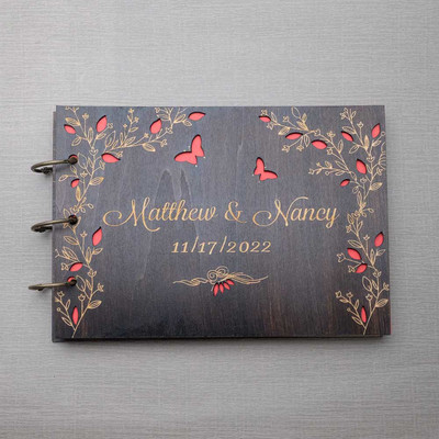 Εξατομικευμένο Ρουστίκ Βιβλίο Επισκεπτών Χαραγμένο Ξύλινο Βιβλίο Επισκεπτών Ευχές Γάμου Άλμπουμ Γάμου Δώρο για Ζευγάρι Μπομπονιέρες Γάμου