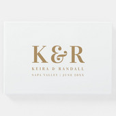 Vjenčani monogram Minimalistički, jednostavna zlatna i bijela knjiga gostiju, knjiga potpisa, knjiga znakova, vjenčani darovi, svadbena uspomena