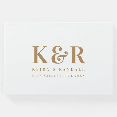 Vjenčani monogram Minimalistički, jednostavna zlatna i bijela knjiga gostiju, knjiga potpisa, knjiga znakova, vjenčani darovi, svadbena uspomena