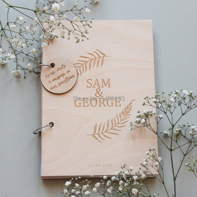 Carte de oaspeți cu coroană, Carte de oaspeți de nuntă, Carte de oaspeți personalizată din lemn, Album de nuntă A4 Carte de oaspeți modernă personalizată, Decor de nuntă rustic